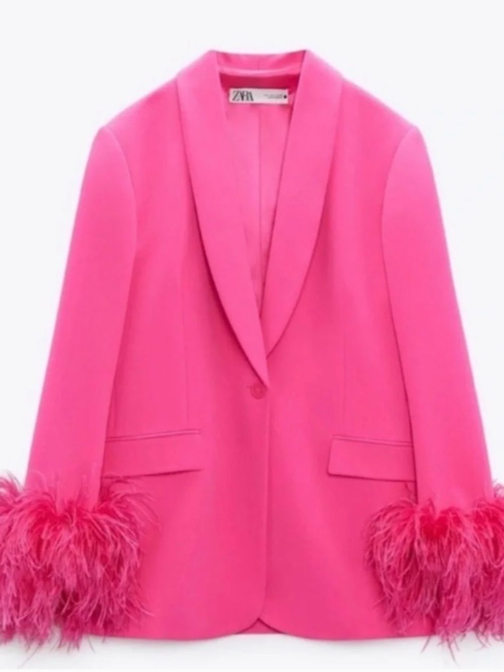 Zara Straight Feather Blazer Pink Size XS